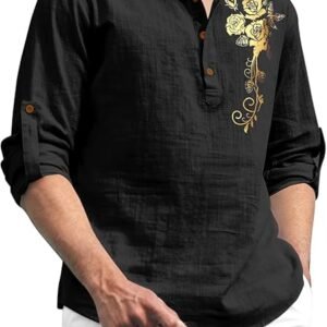 DEELMO Men's Cotton Blend Mandarin Collar Self One Design Full Sleeve Casual Short Kurta