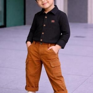 MENVY Boys Shirt Pant Set Cotton Casual Outfit for Kids 1-6 Years Stylish Dress with Cargo Pants