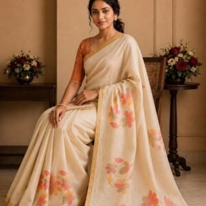 Women’s Kerala Tissue Plain Saree with Running Blouse| Onam & Vishu Kani Special | Traditional Kasavu White Colour