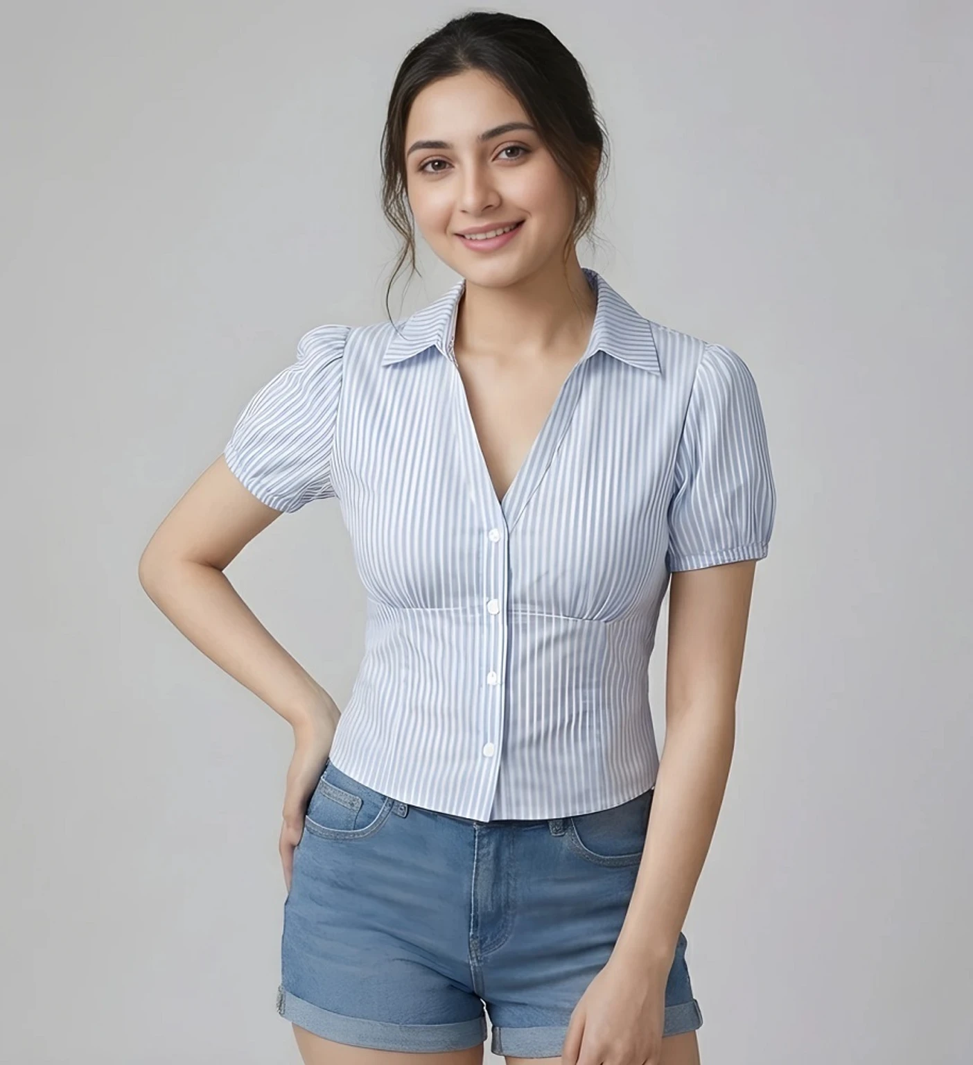 Casual Regular Sleeves Checkered Women Blue Top - Image 3