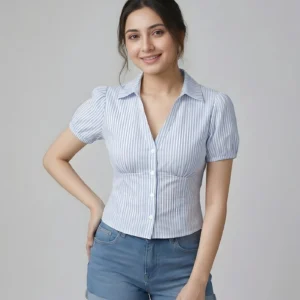 Casual Regular Sleeves Checkered Women Blue Top