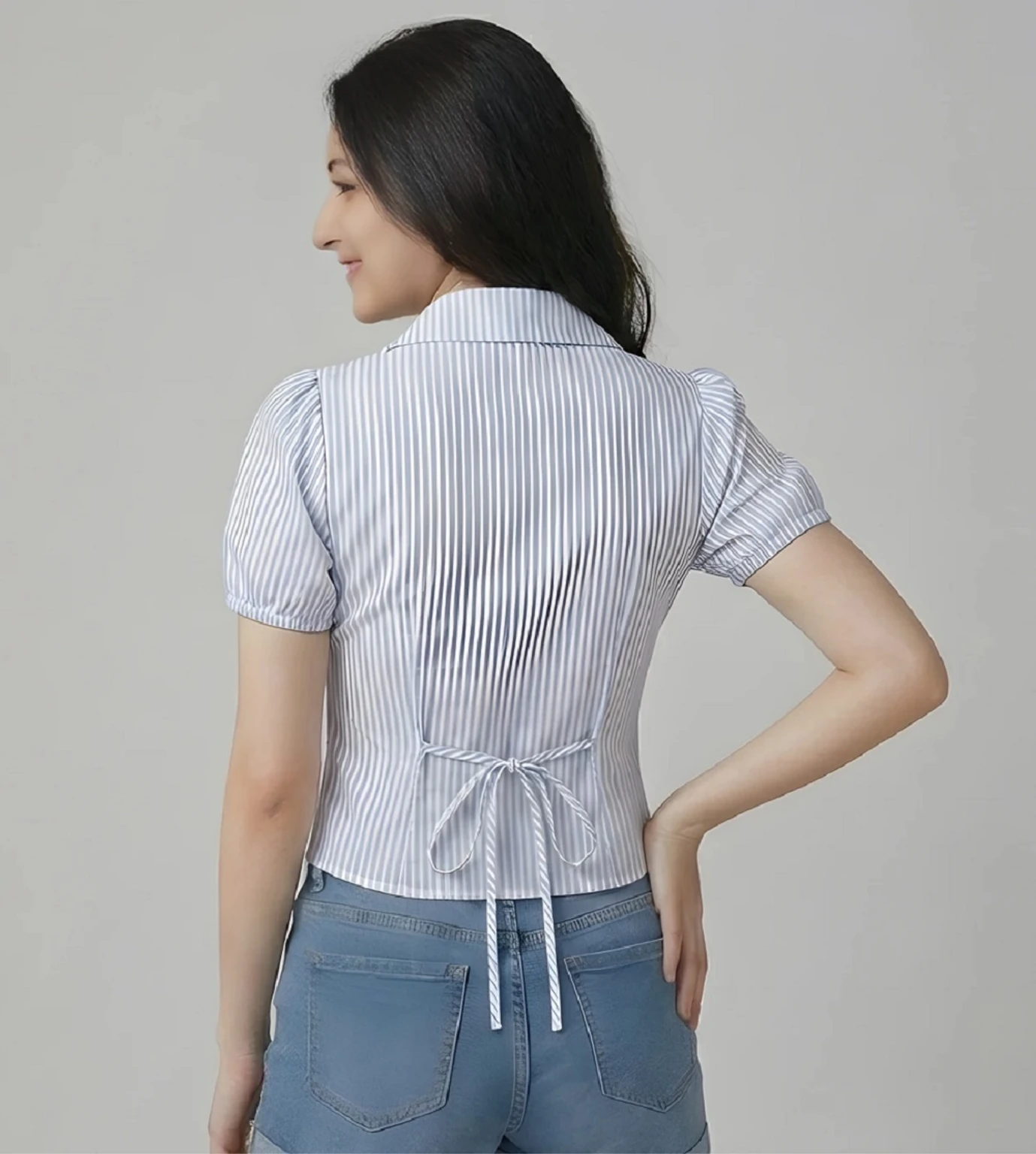 Casual Regular Sleeves Checkered Women Blue Top - Image 4